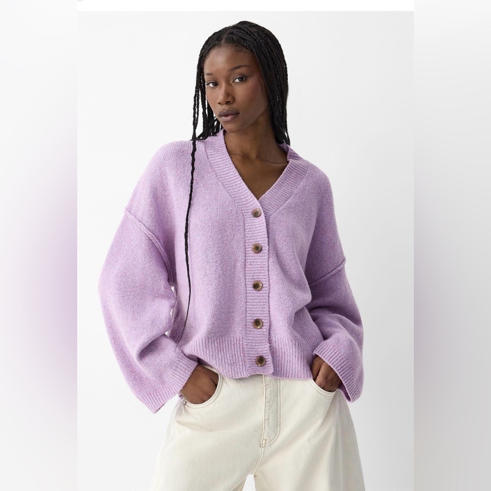 Free People Cool of the Night Cardigan Lilac Spell Melange Oversized XL